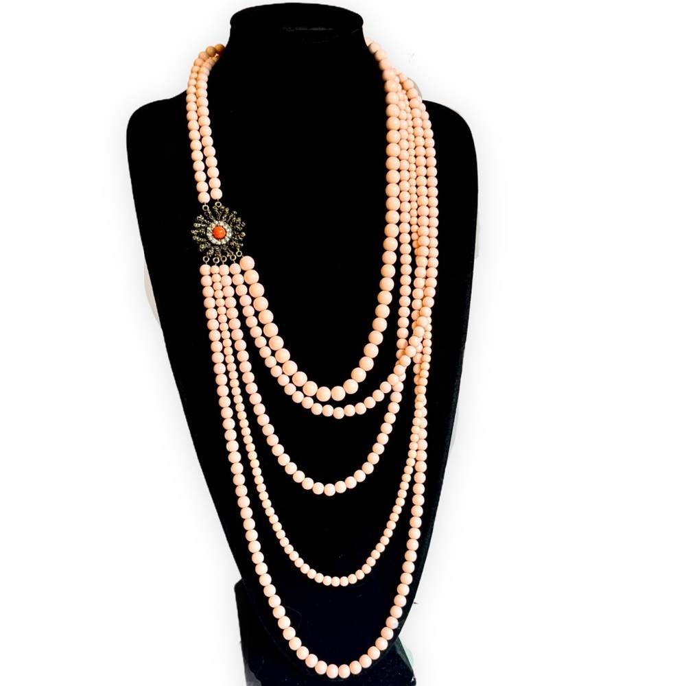 Glam Blush Multi Strand Statement Necklace Brass Flower